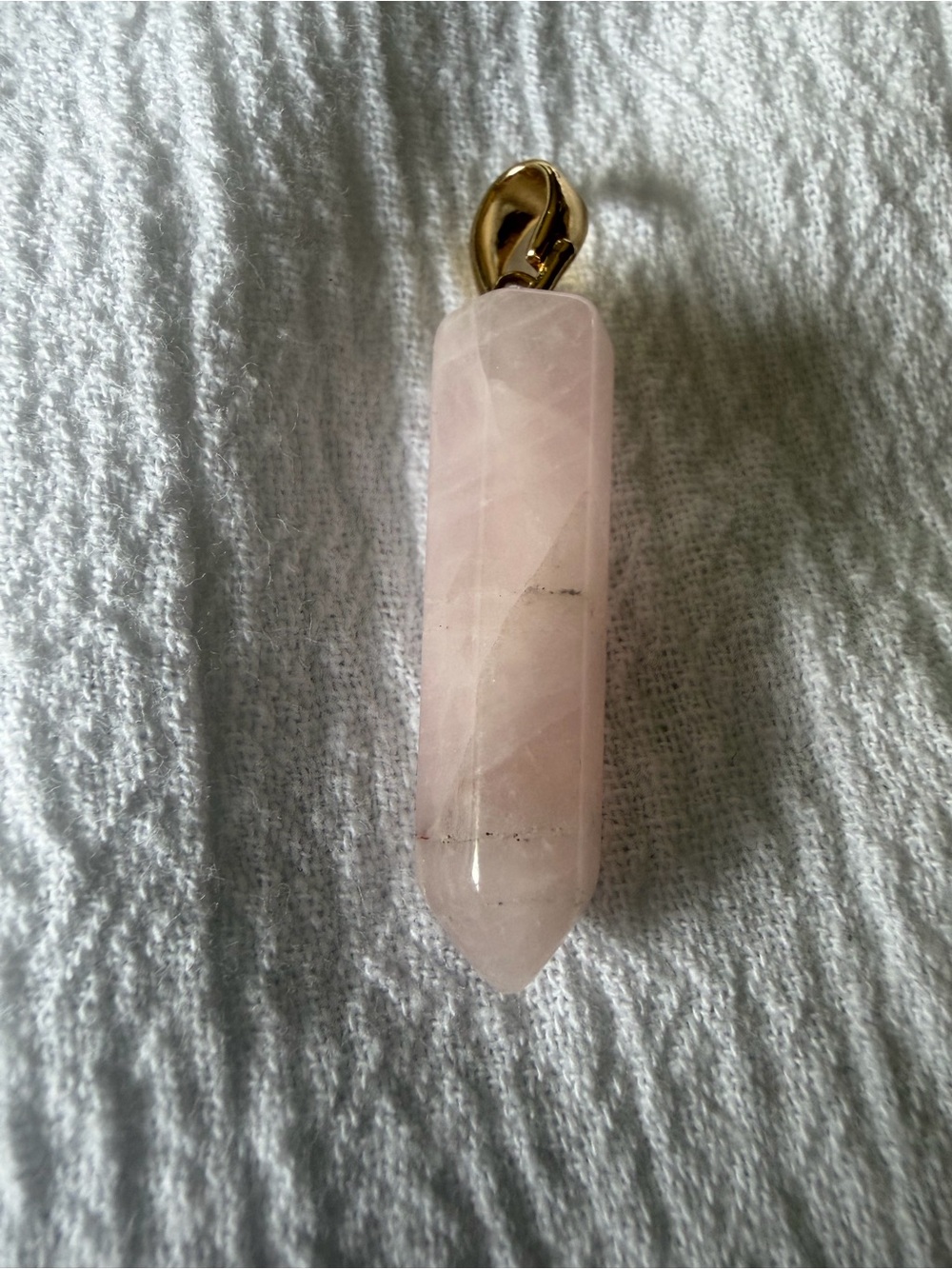 Nice Rose Quartz Crystal Pendant Gold Tone Tower Necklace Charm NWOT(B237)